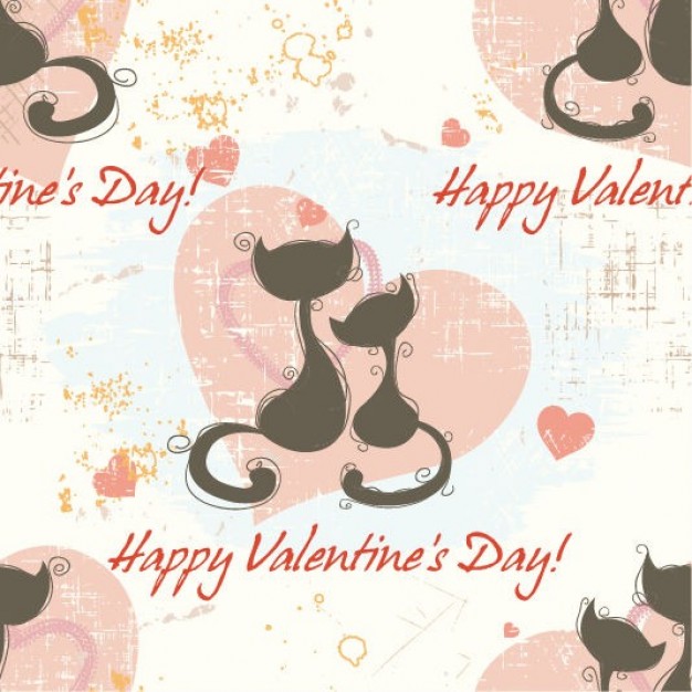romantic couple cats valentine pattern vector
