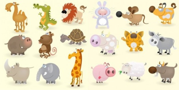 Set of funny cute cartoon animals like Bull Camel Cat etc