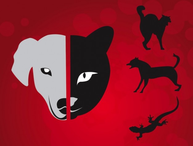 Simple wild animal logo including yin-yang dog and cat head