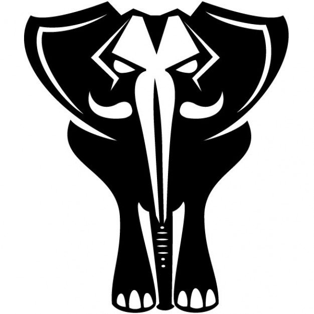 Giant elephant front view in black and white