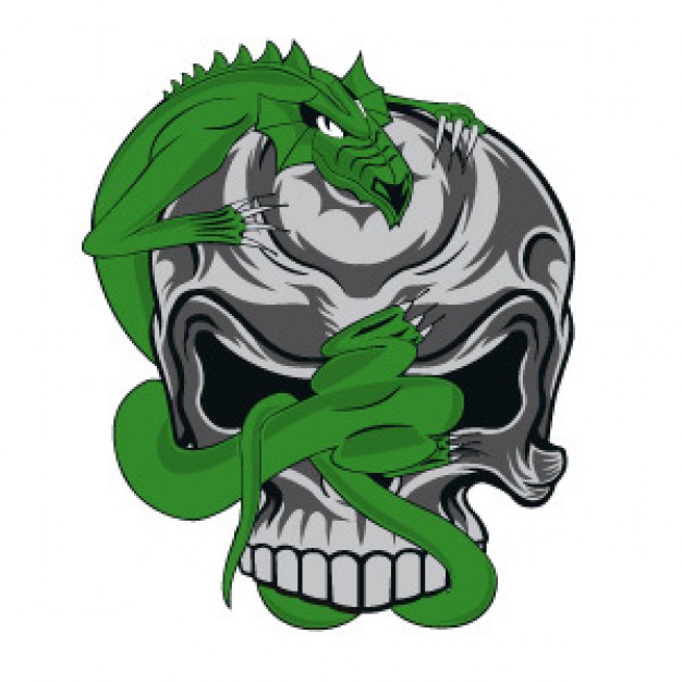 horror green Dragon on light dark Skull