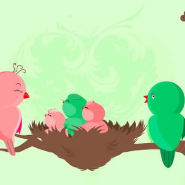 green and pink Baby Birds Are Born over green background