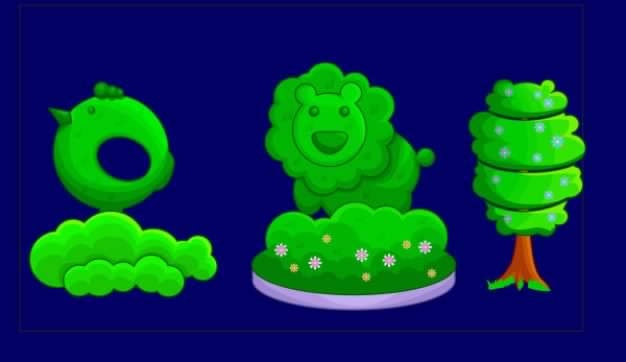 green cartoon flower bed and tree cloud bird material