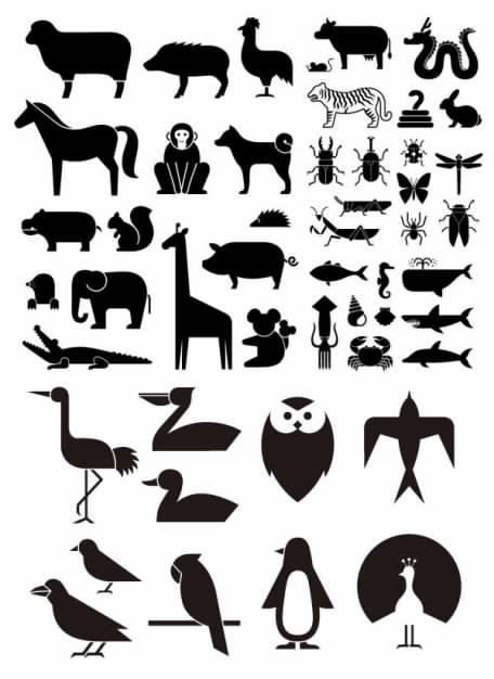 a variety of animal silhouettes Elements