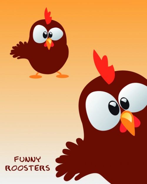 Free Funny Rooster Vector with orange background