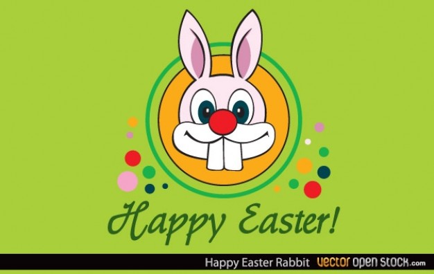 happy easter card with rabbit and colorful dots in stylish green background