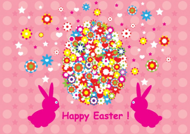 happy easter egg made of flowers design with pink background