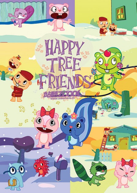 Happy Tree Friends vector material with girl cat squirrel owl and dog