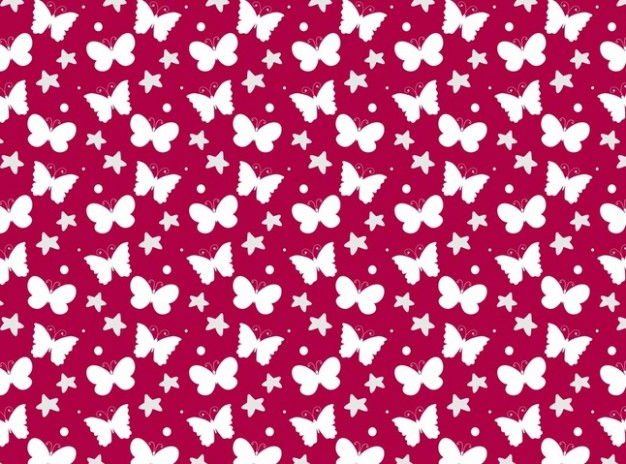 White butterflies vector pattern with Paprika background