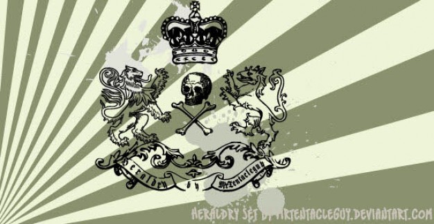 heraldry with crown skull lion sword