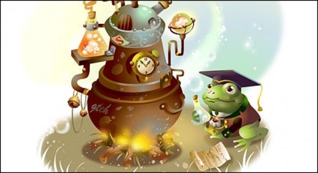 Exquisite style cartoon illustrations material including frog and tripod