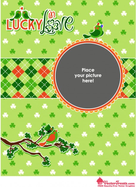 Lucky in love for dar card template with green background