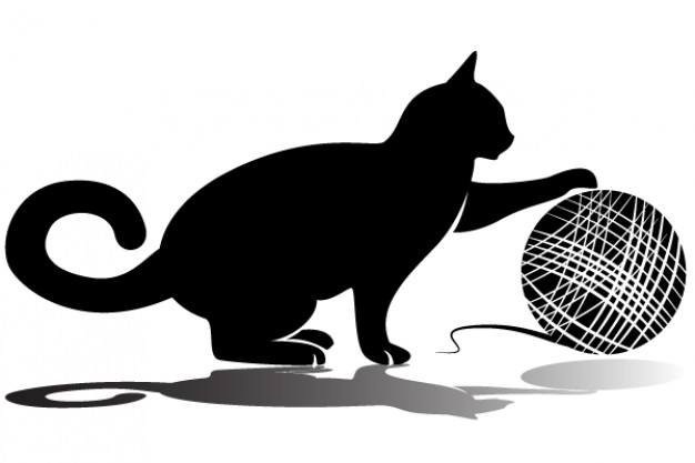 black cat playing ball of yarn vector with shadow