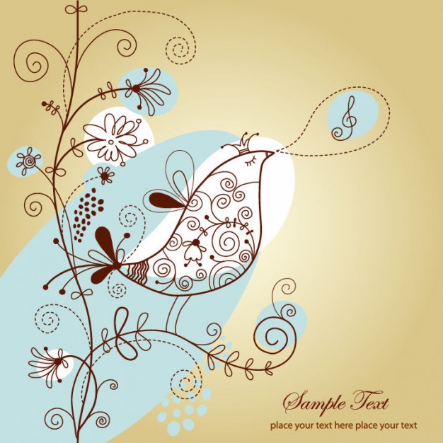 singing bird on floral with yellow background