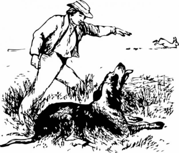 hunter with hound hunting hare and clip art