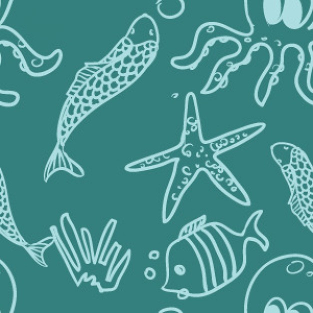 Seamless pattern fish sea water blue white smart with Sea Green background