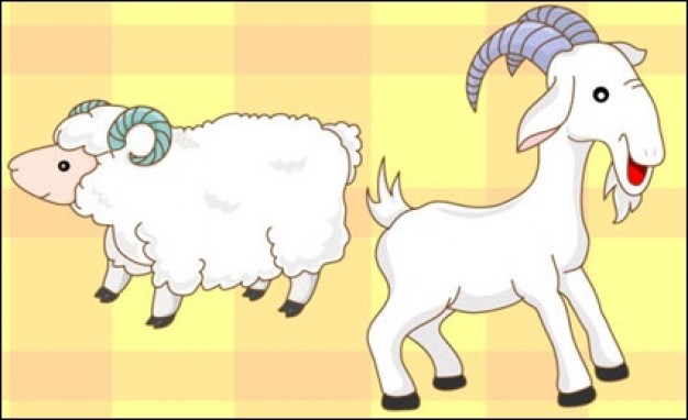 Goats and sheep with yellow grid background