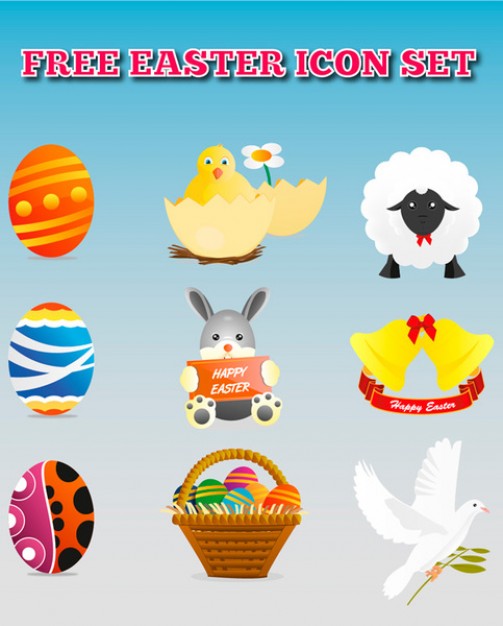 egg sheep rabbit easter icon pack with blue background