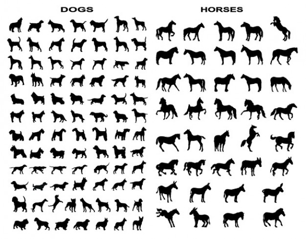 A variety of horse and dog silhouettes material with different pose
