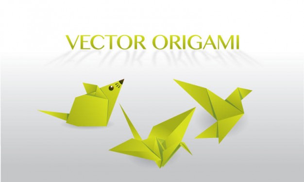 Origamis mouse crane and bird with gray background
