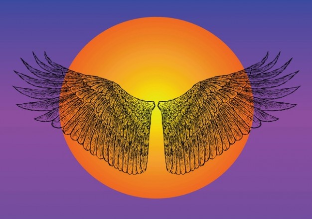 Icarus Wings with orange sun and purple background