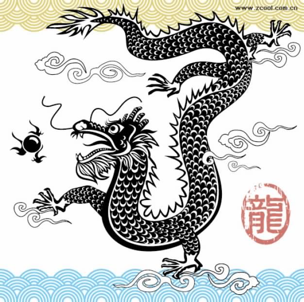 Black and white Chinese dragon and ball material