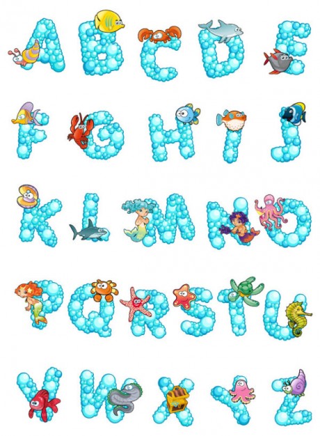 letters cartoon design in blue color material