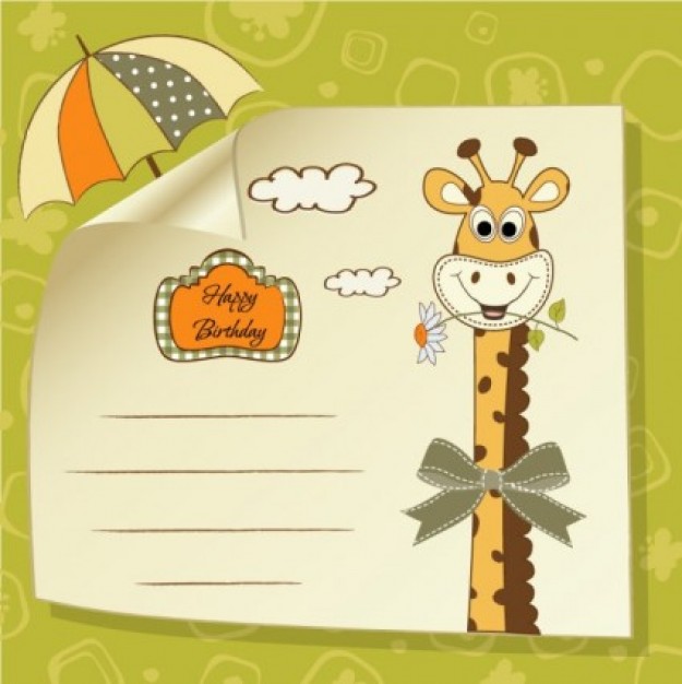 giraffe vector with umbrella butterflies background  for greeting card