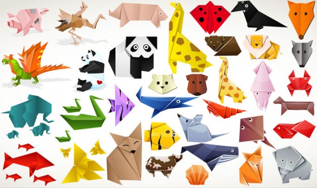 Cute colorful animal origami material vector set