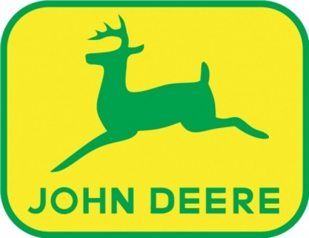 John Deere logo with deer over yellow frame