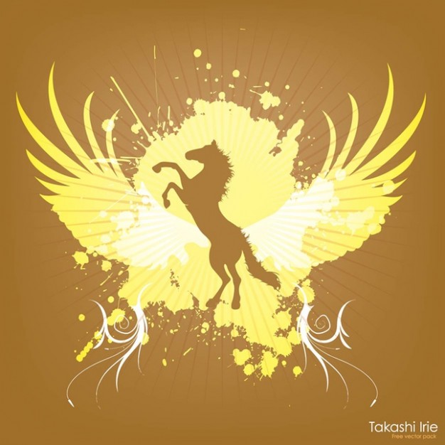 Jumping Horse Graphics with yellow wings and brown background