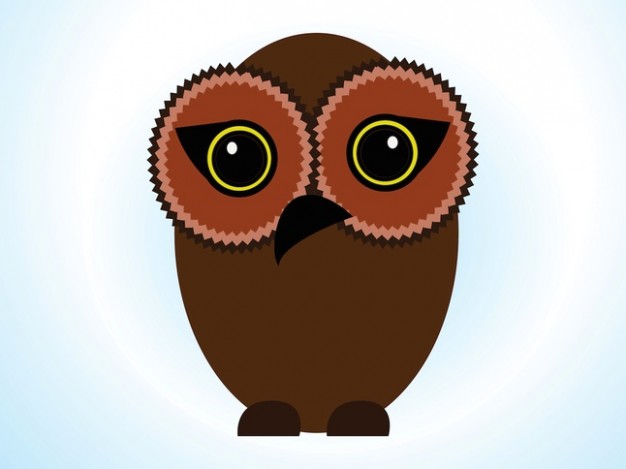Stylized brown owl with big eye art with light blue background
