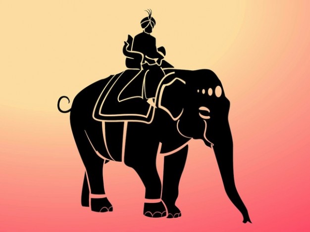 Maharaja elephant decorations silhouette with purple background