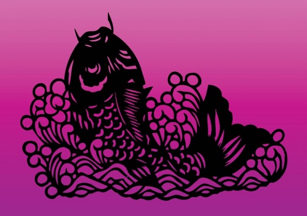 Koi Fish jumping over water surface with pink background