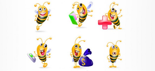 lovable bee vector characters set with cute expression