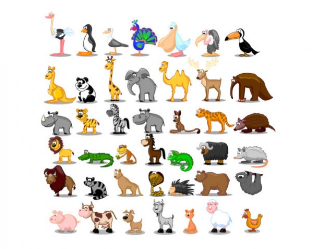 lovable cartoon zoo animals vector set