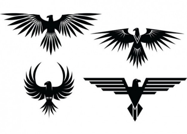 Eagle tattoos set with spread wings