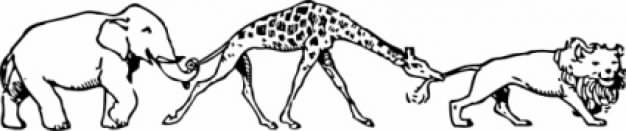 lion giraffe elephant taken Parade from the tails in outline style