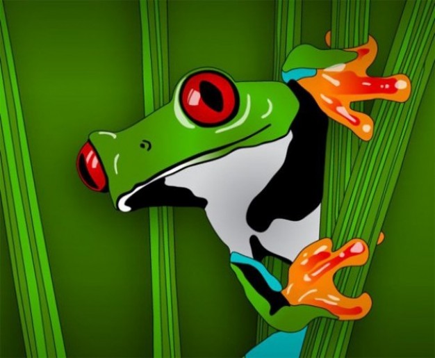 Green frog in the grass graphic with green background