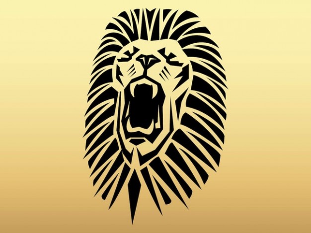 Roaring lion head tattoo with earth yellow background
