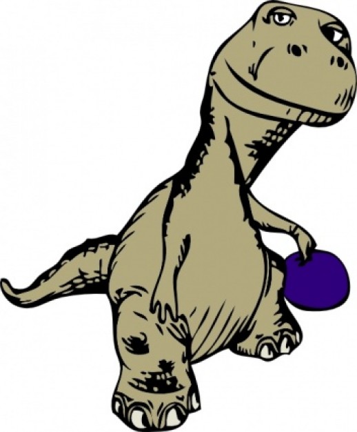 gray dinosaur with a purple ball