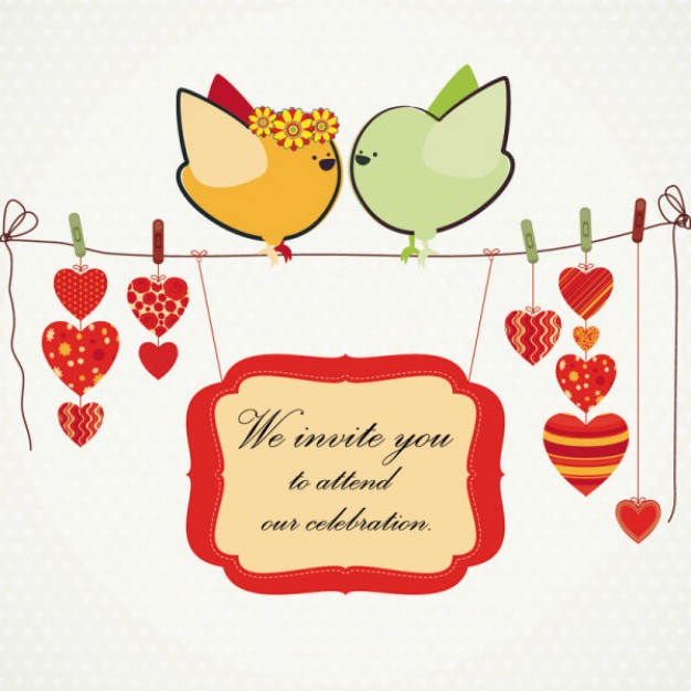 Love birds stopping at clothes stick illustrations including heart