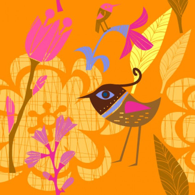Lovely birds with flowers vector painted by hand