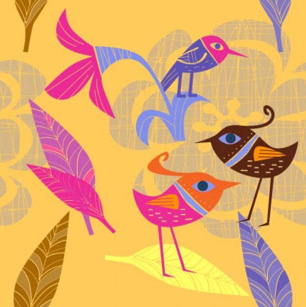 Lovely flowers and birds Vector painted by hand