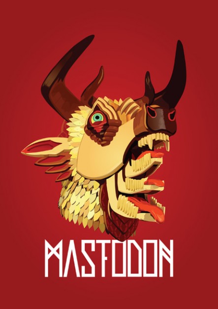 Mastodon of the hunter over red paper Vector