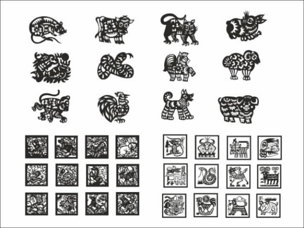 chinese twelve Zodiac of paper-cut material