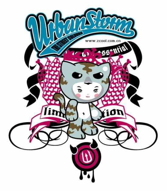 Cartoon T-shirt design with rock cat material