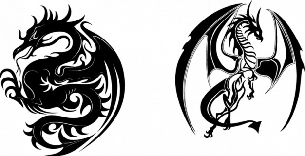 black ferocious Traditional dragons vectors