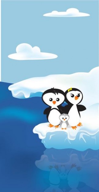 couple penguin family by ice sea-side