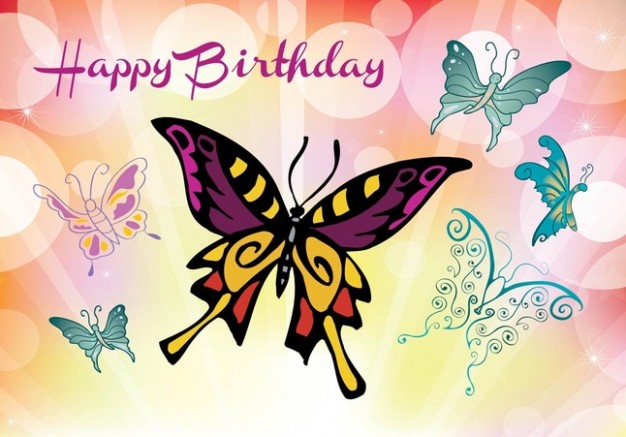 Colorful butterflies greeting card with butterfly purple sunshine background